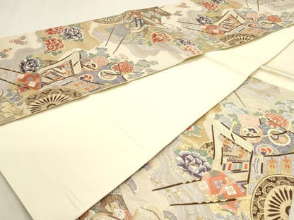 平和屋本店▼六通柄袋帯　唐織　九百錦　御所の調べ　24Ｋ本金箔　正絹　逸品　DABL7686sf