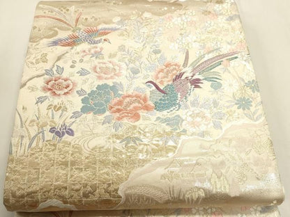 平和屋本店▼六通柄袋帯　九百錦　王華瑞鳥文　本金箔二重織　正絹　逸品　DABL7688sf
