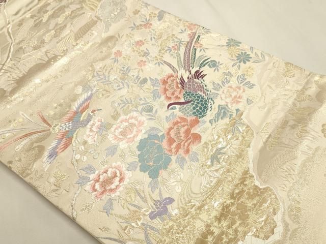 平和屋本店▼六通柄袋帯　九百錦　王華瑞鳥文　本金箔二重織　正絹　逸品　DABL7688sf