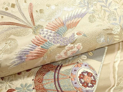 平和屋本店▼六通柄袋帯　九百錦　王華瑞鳥文　本金箔二重織　正絹　逸品　DABL7688sf