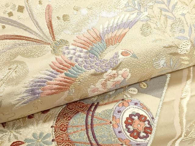 平和屋本店▼六通柄袋帯　九百錦　王華瑞鳥文　本金箔二重織　正絹　逸品　DABL7688sf