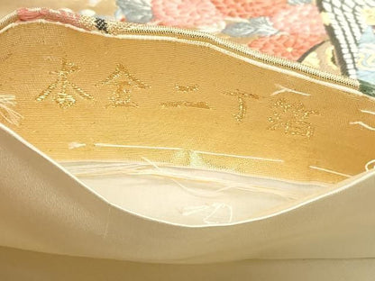 平和屋本店▼六通柄袋帯　唐織　御所車花文　本金二丁箔　正絹　逸品　DABL7692sf