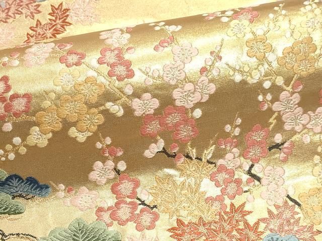 平和屋本店▼六通柄袋帯　唐織　御所車花文　本金二丁箔　正絹　逸品　DABL7692sf