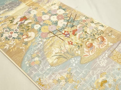 平和屋本店▼六通柄袋帯　献上鴛鴦文　九百本金弐重織　正絹　逸品　DABL7693sf