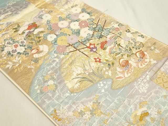 平和屋本店▼六通柄袋帯　献上鴛鴦文　九百本金弐重織　正絹　逸品　DABL7693sf