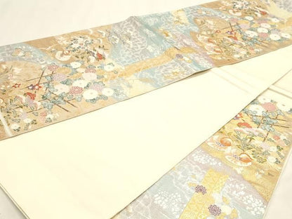 平和屋本店▼六通柄袋帯　献上鴛鴦文　九百本金弐重織　正絹　逸品　DABL7693sf