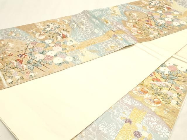 平和屋本店▼六通柄袋帯　献上鴛鴦文　九百本金弐重織　正絹　逸品　DABL7693sf