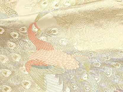 平和屋本店▼六通柄袋帯　更紗孔雀文　本金箔　正絹　逸品　DABL7694sf