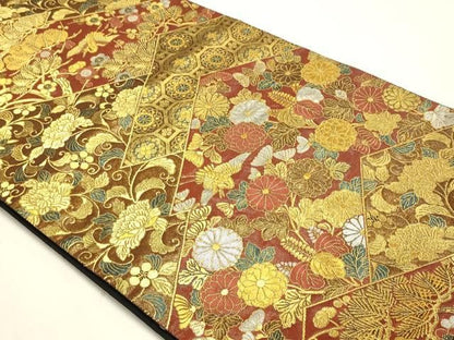平和屋本店▼西陣まいづる謹製　六通柄袋帯　松菊蒔絵盤　純金うるし箔　正絹　逸品　DABL7698sf
