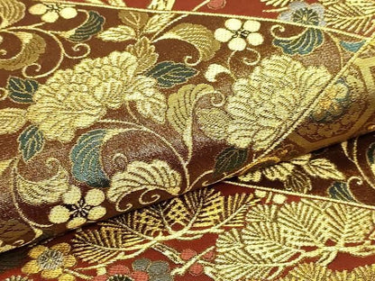 平和屋本店▼西陣まいづる謹製　六通柄袋帯　松菊蒔絵盤　純金うるし箔　正絹　逸品　DABL7698sf
