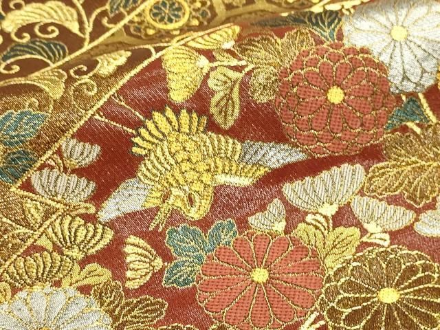 平和屋本店▼西陣まいづる謹製　六通柄袋帯　松菊蒔絵盤　純金うるし箔　正絹　逸品　DABL7698sf