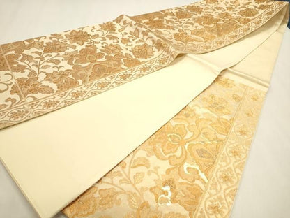 平和屋本店▼六通柄袋帯　更紗花文　本金二重箔　正絹　逸品　DABL7701sf