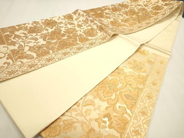 平和屋本店▼六通柄袋帯　更紗花文　本金二重箔　正絹　逸品　DABL7701sf