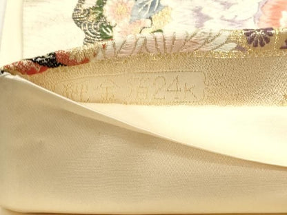 平和屋本店▼六通柄袋帯　唐織　御所車花文　純金箔24ｋ　正絹　逸品　DABL7703sf