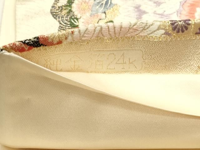 平和屋本店▼六通柄袋帯　唐織　御所車花文　純金箔24ｋ　正絹　逸品　DABL7703sf