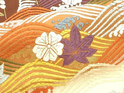 平和屋本店▼西陣　服部織物謹製　六通柄袋帯　唐織　能衣青海文様　本金箔　正絹　逸品　DABL7708sf