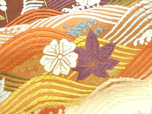 平和屋本店▼西陣　服部織物謹製　六通柄袋帯　唐織　能衣青海文様　本金箔　正絹　逸品　DABL7708sf