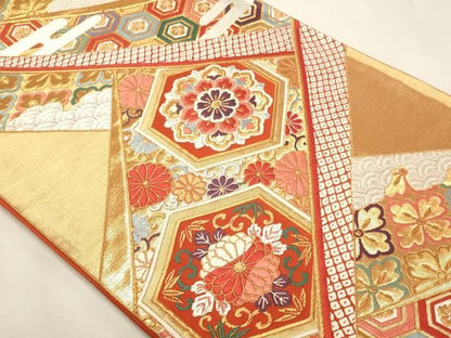 平和屋本店▼六通柄袋帯　唐織　能衣裳文　本金織　正絹　逸品　DABL7711sf