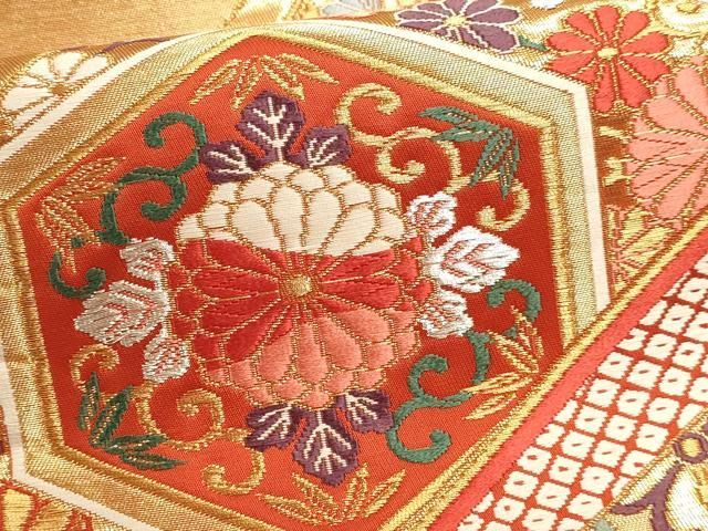 平和屋本店▼六通柄袋帯　唐織　能衣裳文　本金織　正絹　逸品　DABL7711sf