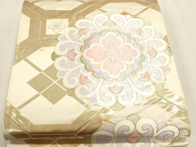 平和屋本店▼六通柄袋帯　唐織　錦　正倉院花文　純金箔貮拾四金　正絹　逸品　DABL7765sf