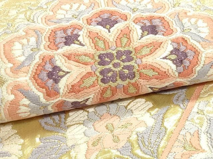 平和屋本店▼六通柄袋帯　扇面正倉院花文　錦本金箔　正絹　逸品　DABL7766sf