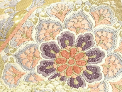 平和屋本店▼六通柄袋帯　扇面正倉院花文　錦本金箔　正絹　逸品　DABL7766sf