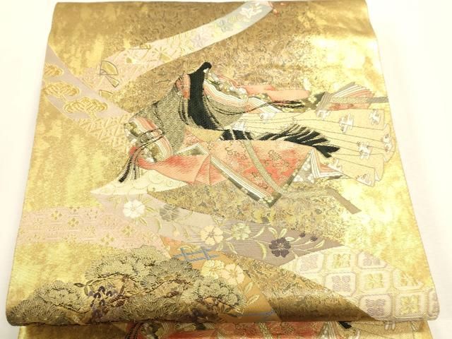 平和屋本店▼六通柄袋帯　小田愁憂図　本金箔　正絹　逸品　DABL7767sf