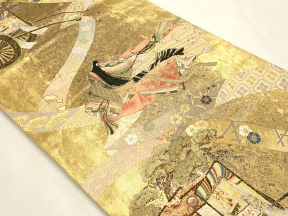 平和屋本店▼六通柄袋帯　小田愁憂図　本金箔　正絹　逸品　DABL7767sf