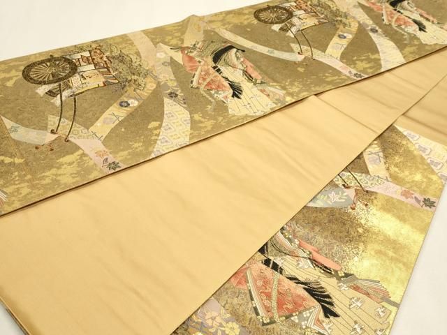 平和屋本店▼六通柄袋帯　小田愁憂図　本金箔　正絹　逸品　DABL7767sf