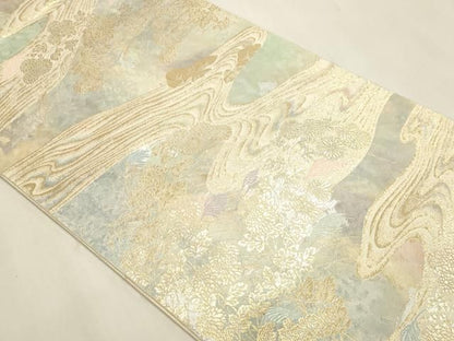 平和屋本店▼「美しいキモノ」お馴染みのメーカー　となみ織物　六通柄袋帯　流水菊薄蒔絵　本金箔24ｋ　正絹　逸品　DABL7768sf