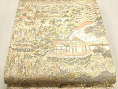 平和屋本店▼六通柄袋帯　風景文　純金24Ｋ　本金箔　二重織　正絹　逸品　DABL7771sf