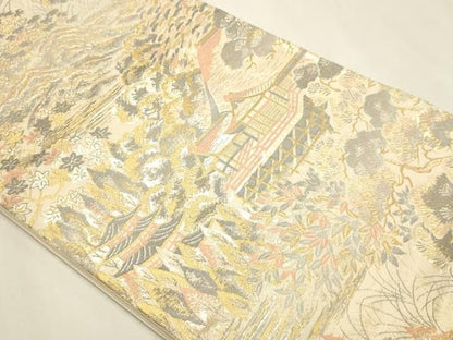 平和屋本店▼六通柄袋帯　風景文　純金24Ｋ　本金箔　二重織　正絹　逸品　DABL7771sf