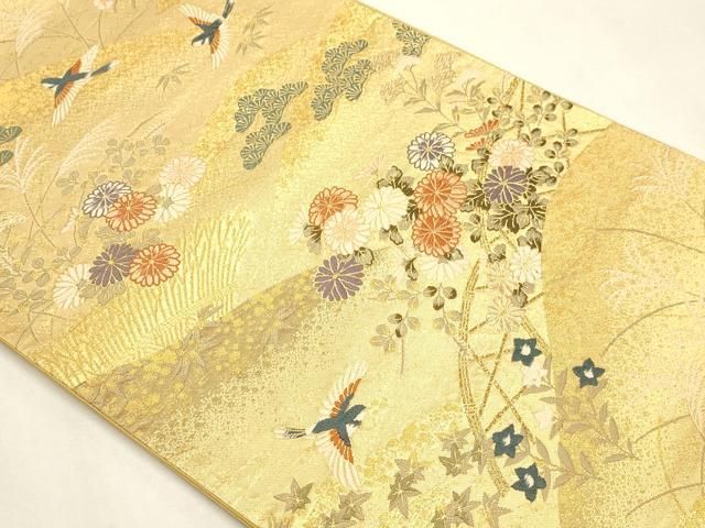 平和屋本店▼六通柄袋帯　唐織　慶祥利休　本金箔　正絹　逸品　DABL7774sf