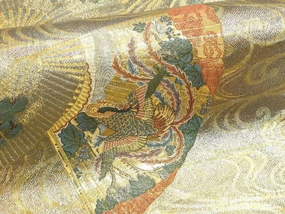 平和屋本店▼極上　西陣あさぎ　両面　全通全景柄袋帯　徳川美術館秘蔵　能楽百扇　24金プラチナ二重箔　正絹　逸品　DABL7781sf