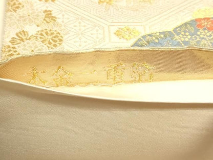 平和屋本店▼六通柄袋帯　唐織　扇面散し文　本金二重箔　正絹　逸品　DABL7782sf