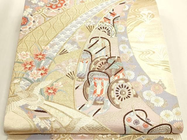 平和屋本店▼六通柄袋帯　唐織　九百錦　御所時鳳凰文　24Ｋ本金花　正絹　逸品　DABL7785sf