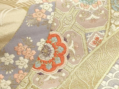 平和屋本店▼六通柄袋帯　唐織　九百錦　御所時鳳凰文　24Ｋ本金花　正絹　逸品　DABL7785sf
