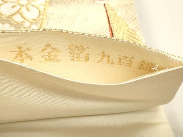 平和屋本店▼六通柄袋帯　唐織　九百錦　孔雀花文　本金箔　正絹　逸品　DABL7786sf