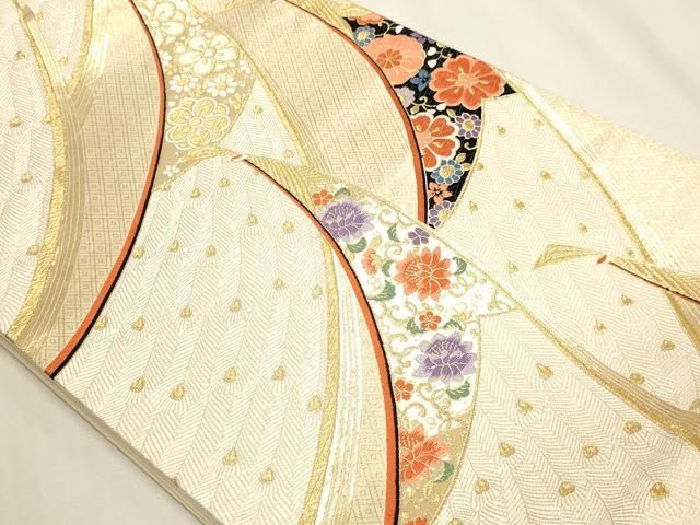 平和屋本店▼六通柄袋帯　唐織　九百錦　孔雀花文　本金箔　正絹　逸品　DABL7786sf