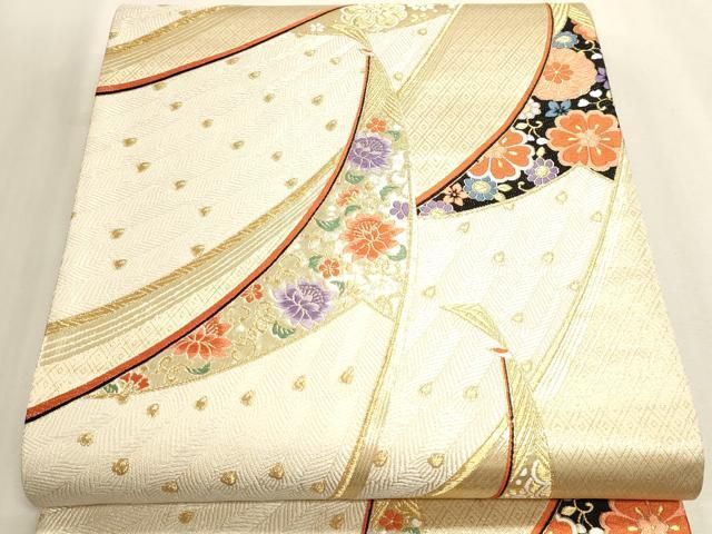 平和屋本店▼六通柄袋帯　唐織　九百錦　孔雀花文　本金箔　正絹　逸品　DABL7786sf