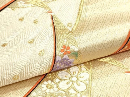 平和屋本店▼六通柄袋帯　唐織　九百錦　孔雀花文　本金箔　正絹　逸品　DABL7786sf