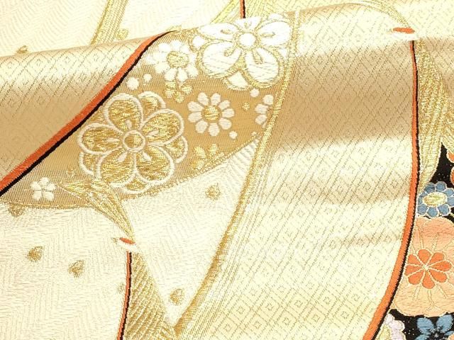 平和屋本店▼六通柄袋帯　唐織　九百錦　孔雀花文　本金箔　正絹　逸品　DABL7786sf