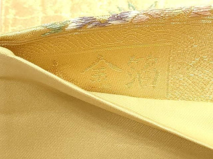 平和屋本店▼六通柄袋帯　風景草花文　本金箔　プラチナ箔　正絹　逸品　DABL7793sf