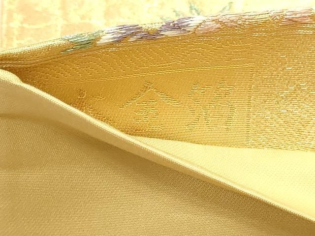平和屋本店▼六通柄袋帯　風景草花文　本金箔　プラチナ箔　正絹　逸品　DABL7793sf