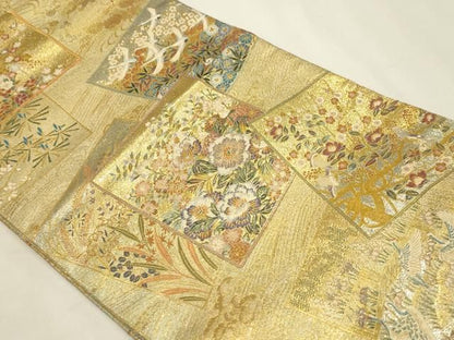 平和屋本店▼西陣あさぎ　丸帯　加賀名品百撰　プラチナ本金箔　一千八百口織　正絹　逸品　DABL7794sf