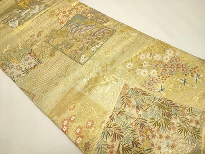 平和屋本店▼西陣あさぎ　丸帯　加賀名品百撰　プラチナ本金箔　一千八百口織　正絹　逸品　DABL7794sf