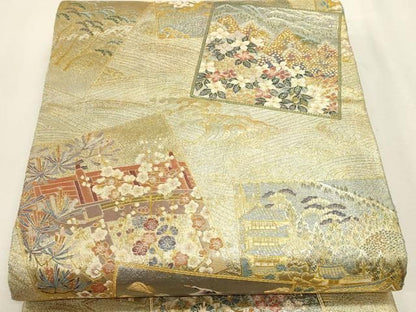 平和屋本店▼西陣あさぎ　丸帯　加賀名品百撰　プラチナ本金箔　一千八百口織　正絹　逸品　DABL7794sf