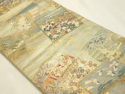 平和屋本店▼西陣あさぎ　丸帯　加賀名品百撰　プラチナ本金箔　一千八百口織　正絹　逸品　DABL7794sf