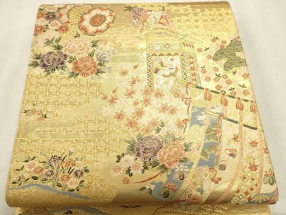 平和屋本店▼六通柄袋帯　古都祭宴文　本金箔　正絹　逸品　DABL7795sf