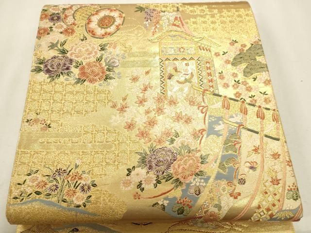 平和屋本店▼六通柄袋帯　古都祭宴文　本金箔　正絹　逸品　DABL7795sf